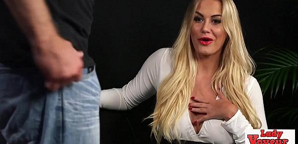  Stunning big tittied blonde watching wank